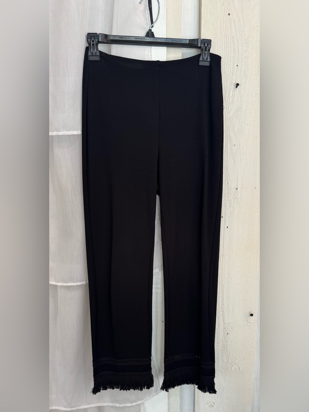 Black Fringe Hem Stretch Crop Pants - Lysse